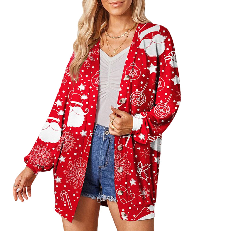 Weihnachten Knopf-Cardigan-Jacke