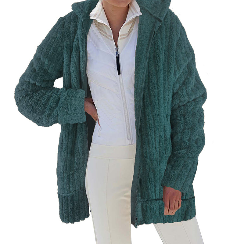 Plüschige einfarbige Reißverschlussjacke