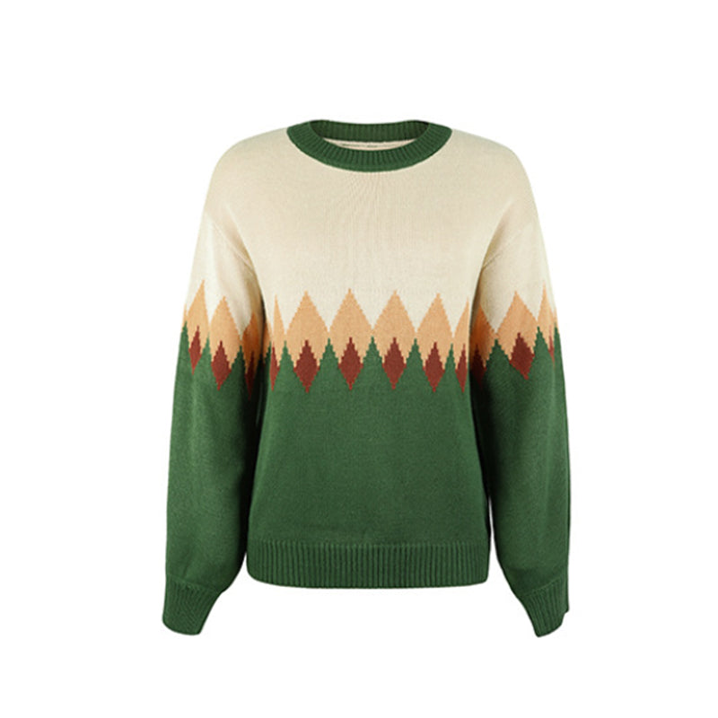 Kontraststrickpullover mit Karomuster