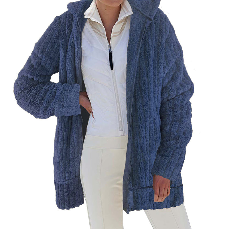Plüschige einfarbige Reißverschlussjacke