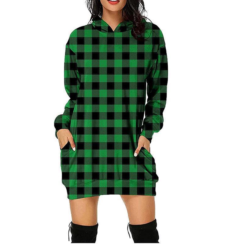 Mittellanges Kariertes Kapuzen-Sweatshirt