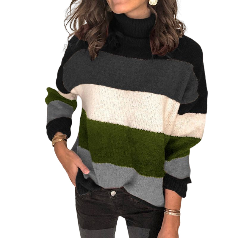 Gestreifter Strickpullover mit Stehkragen