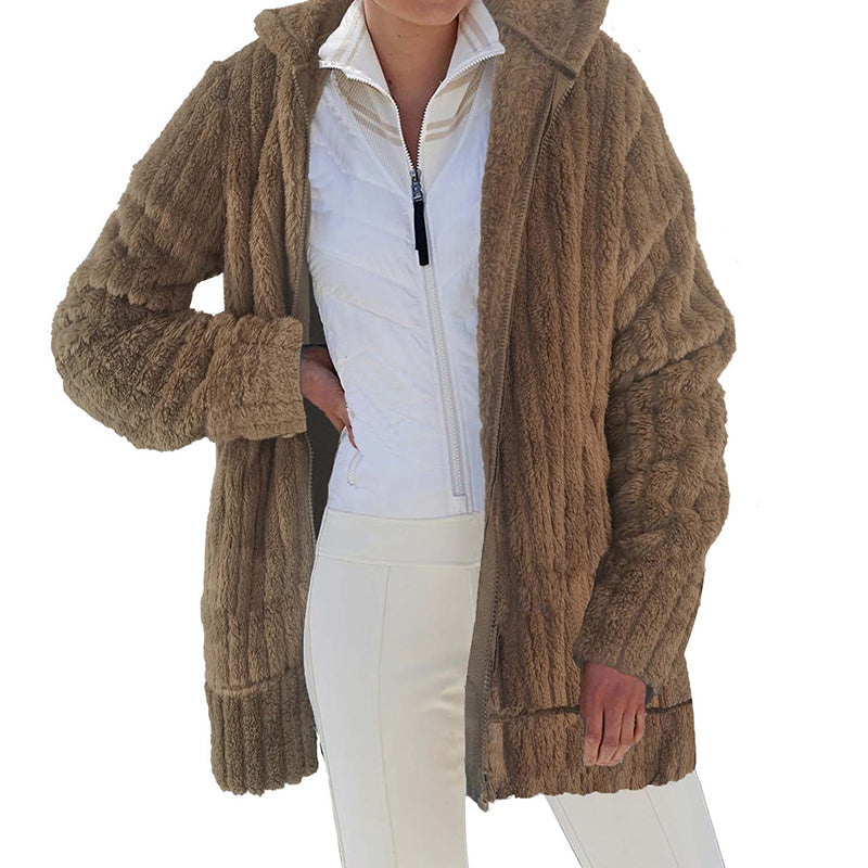 Plüschige einfarbige Reißverschlussjacke