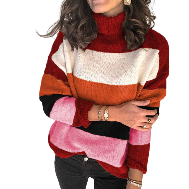 Gestreifter Strickpullover mit Stehkragen