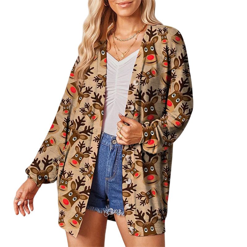 Weihnachten Knopf-Cardigan-Jacke