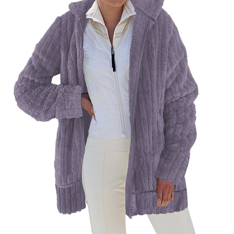 Plüschige einfarbige Reißverschlussjacke