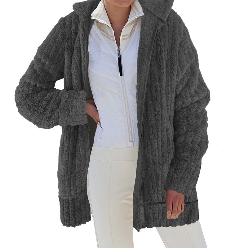 Plüschige einfarbige Reißverschlussjacke